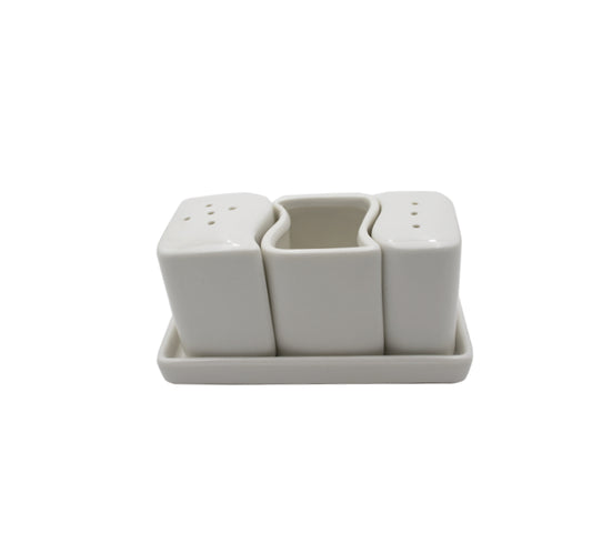 Ceramic Salt & Pepper Set with Toothpick Holder
