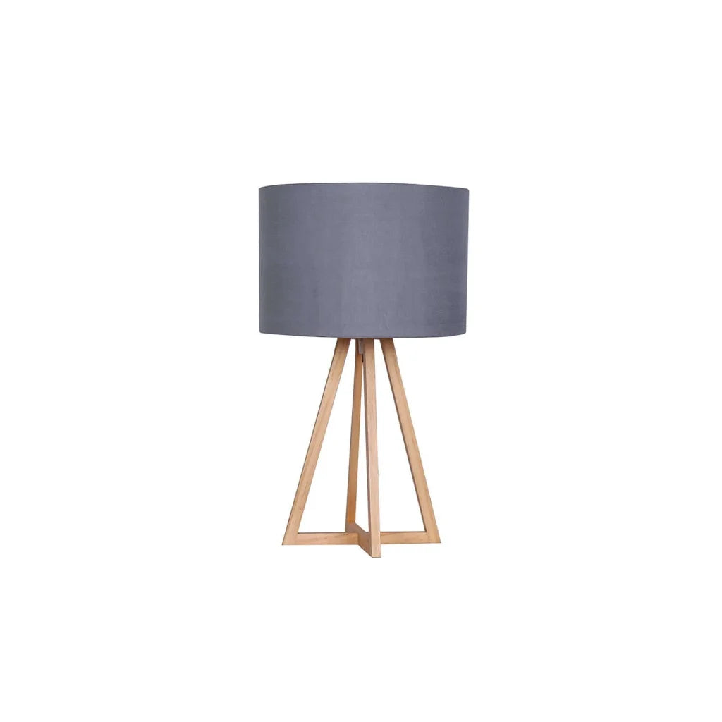 Callum Tall Wooden Tripod- Grey Fabric Shade