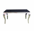 Black glass top dining table with silver frame 1.5m