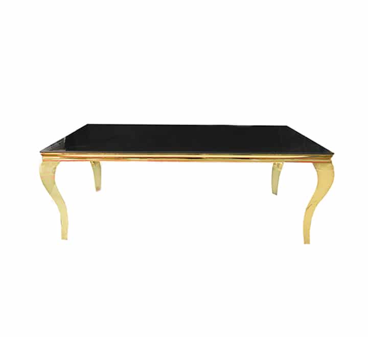 Black reflective top glass table with gold frame(200x90cm)