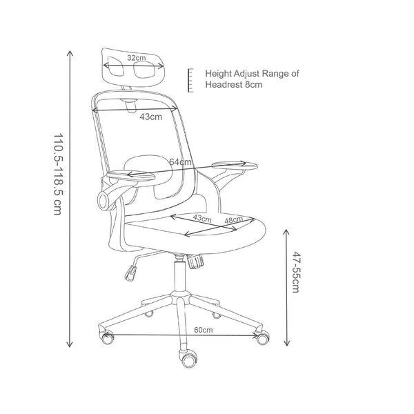 Lint Ergonomic Office Chair with Headrest AH612 - Grey