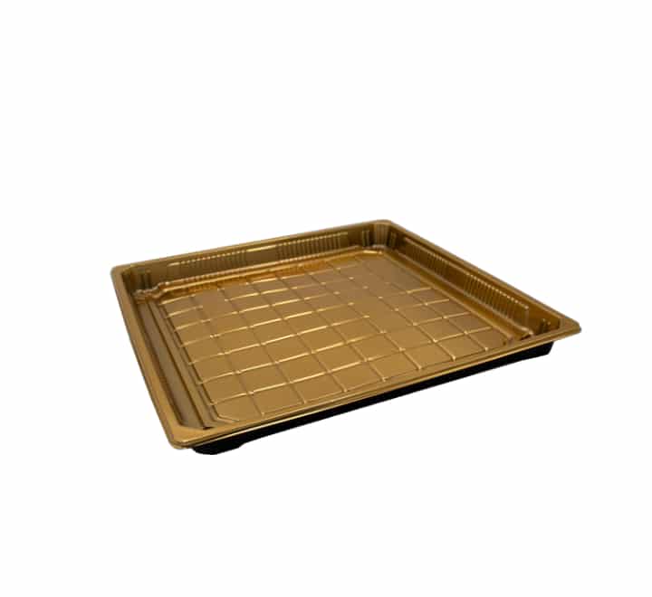 Disposable Serving Tray Gold with Clear Lid