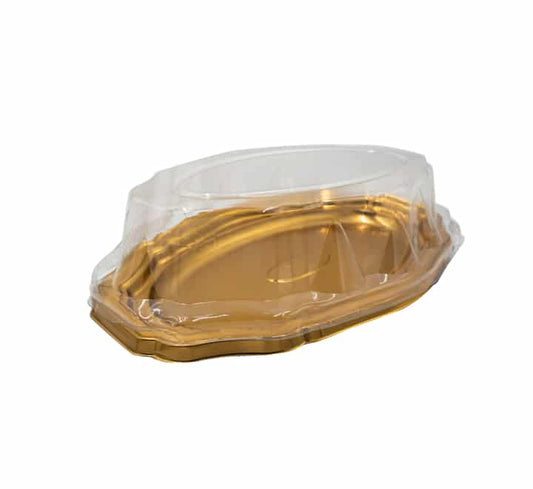 Disposable Serving Tray Gold with Clear Lid