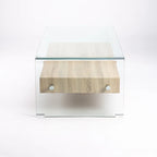 Hooch  Glass Coffee Table With Drawer - Oak