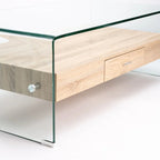 Hooch  Glass Coffee Table With Drawer - Oak
