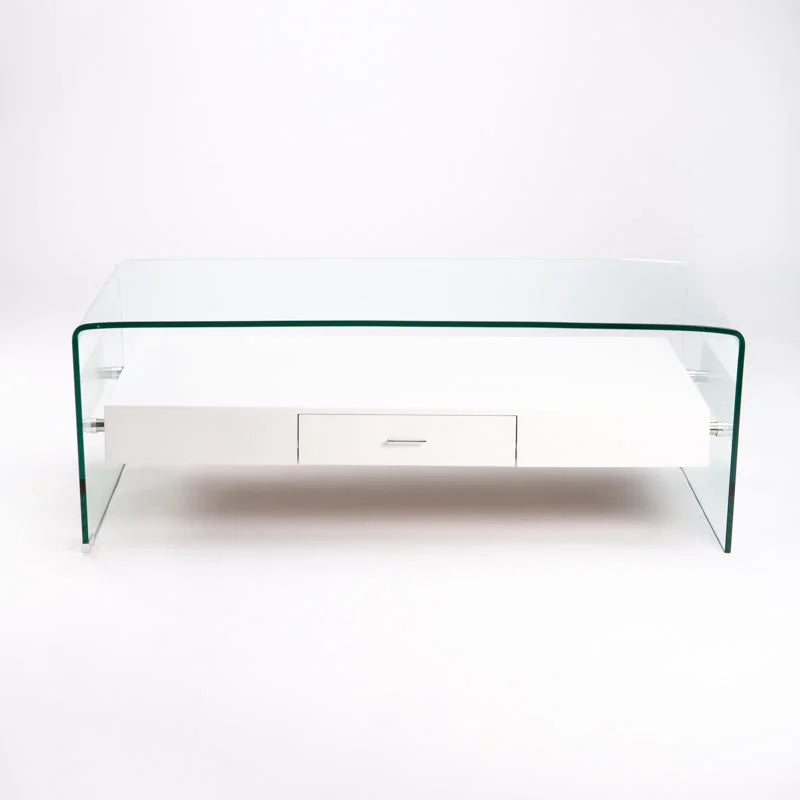 Hooch Glass Coffee Table With Drawer - White