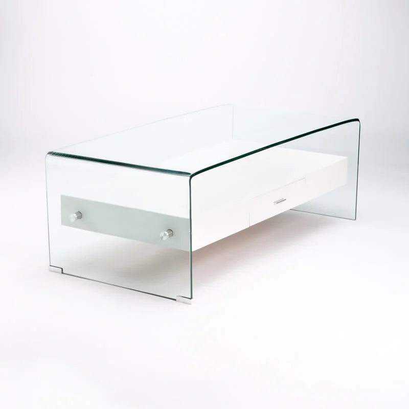 Hooch Glass Coffee Table With Drawer - White