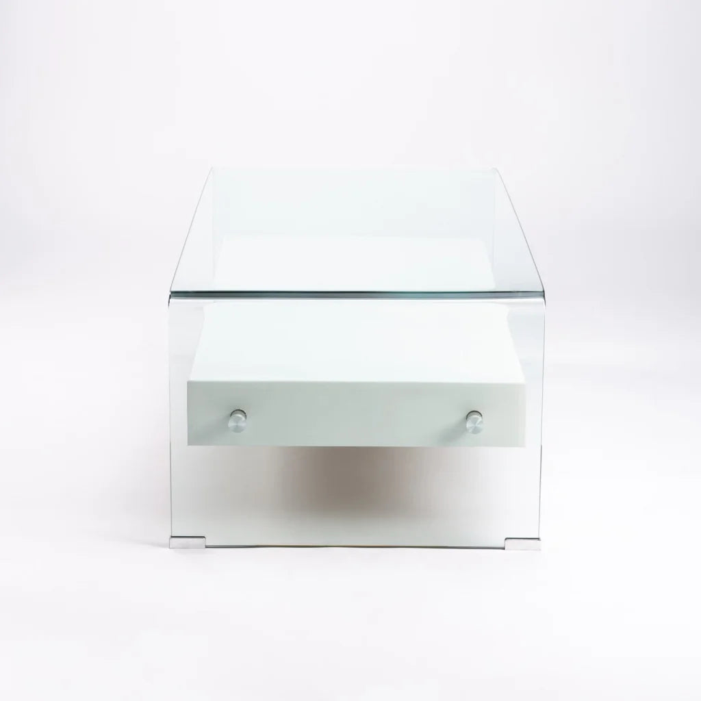 Hooch Glass Coffee Table With Drawer - White