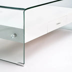 Hooch Glass Coffee Table With Drawer - White