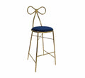 Metal Leg Bar Chair With Velvet Cushion - Blue