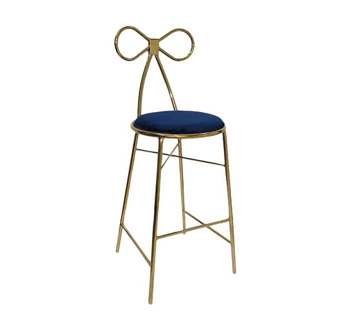 Metal Leg Bar Chair With Velvet Cushion - Blue