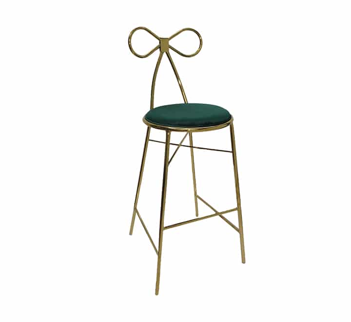 Metal Leg Bar Chair With Velvet Cushion - Green