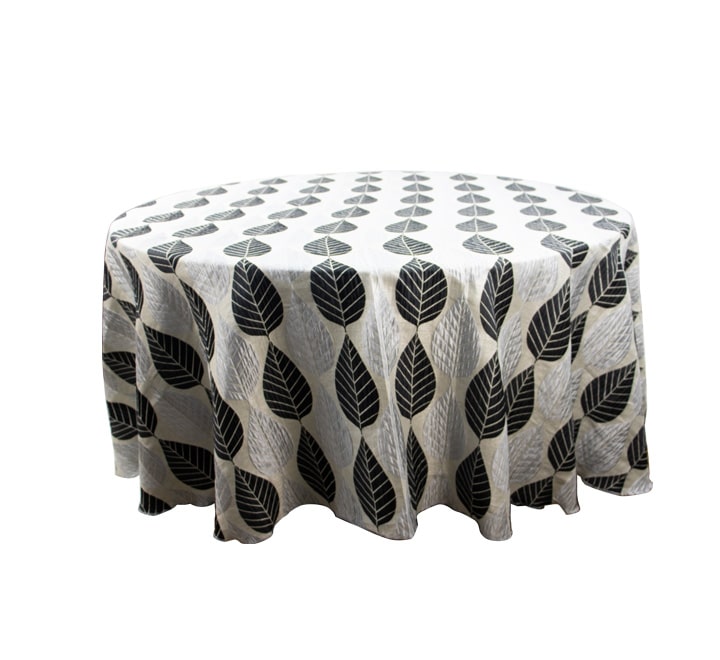 Round Table Cloth Silver/Black Leaves