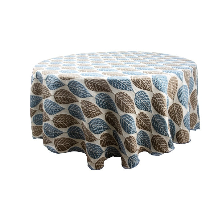 Round Table Cloth Blue/Brown Leaves