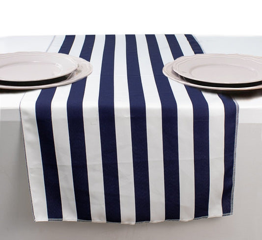Striped Table Runner Navy Blue/White