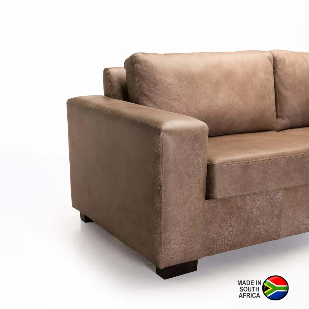 Lula Genuine Leather 3 Seater Coach - Buffed Taupe