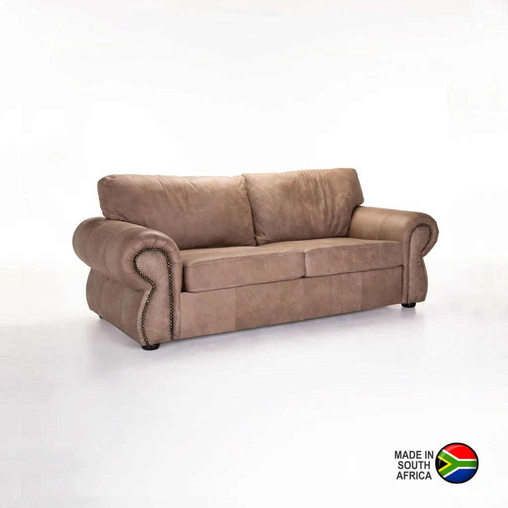 Mfuzo Genuine Leather 3 Seater Couch - Buffed Taupe