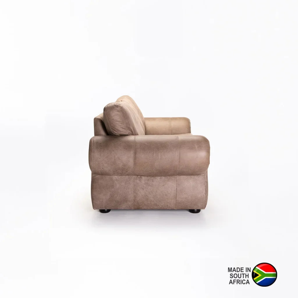 Mfuzo Genuine Leather 3 Seater Couch - Buffed Taupe