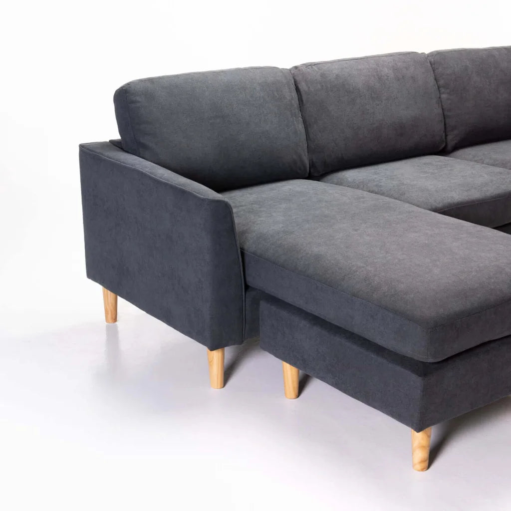 Nakami Fabric Corner Chaise - Grey / Natural