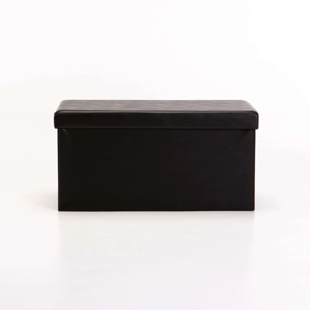 Naome Leather Touch Double Ottoman - Black