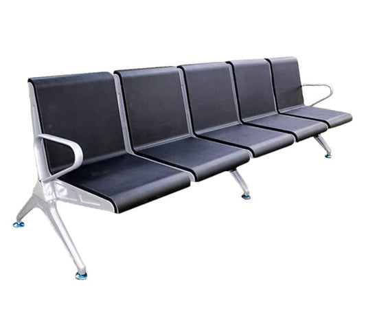 5 Seater Black Plastic Coated Waiting Area Bench