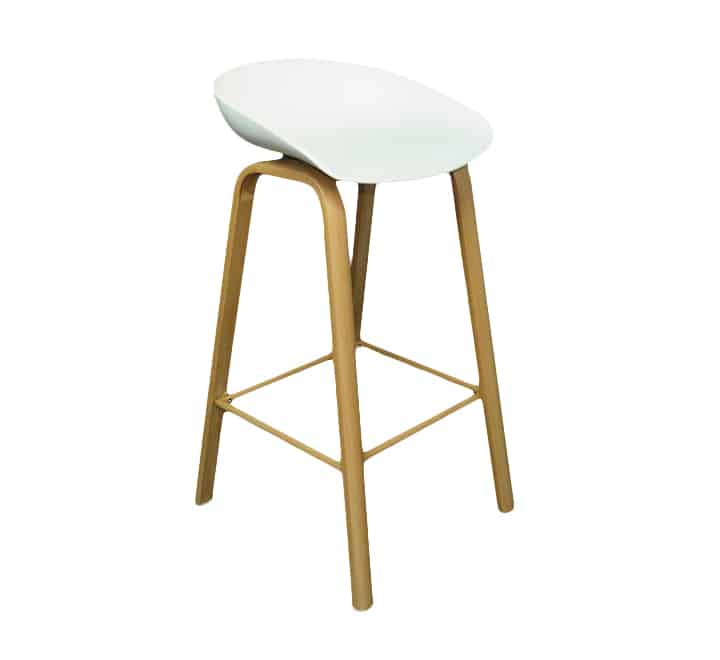 Blake Bar Chair With Oak Finish Metal Legs - White