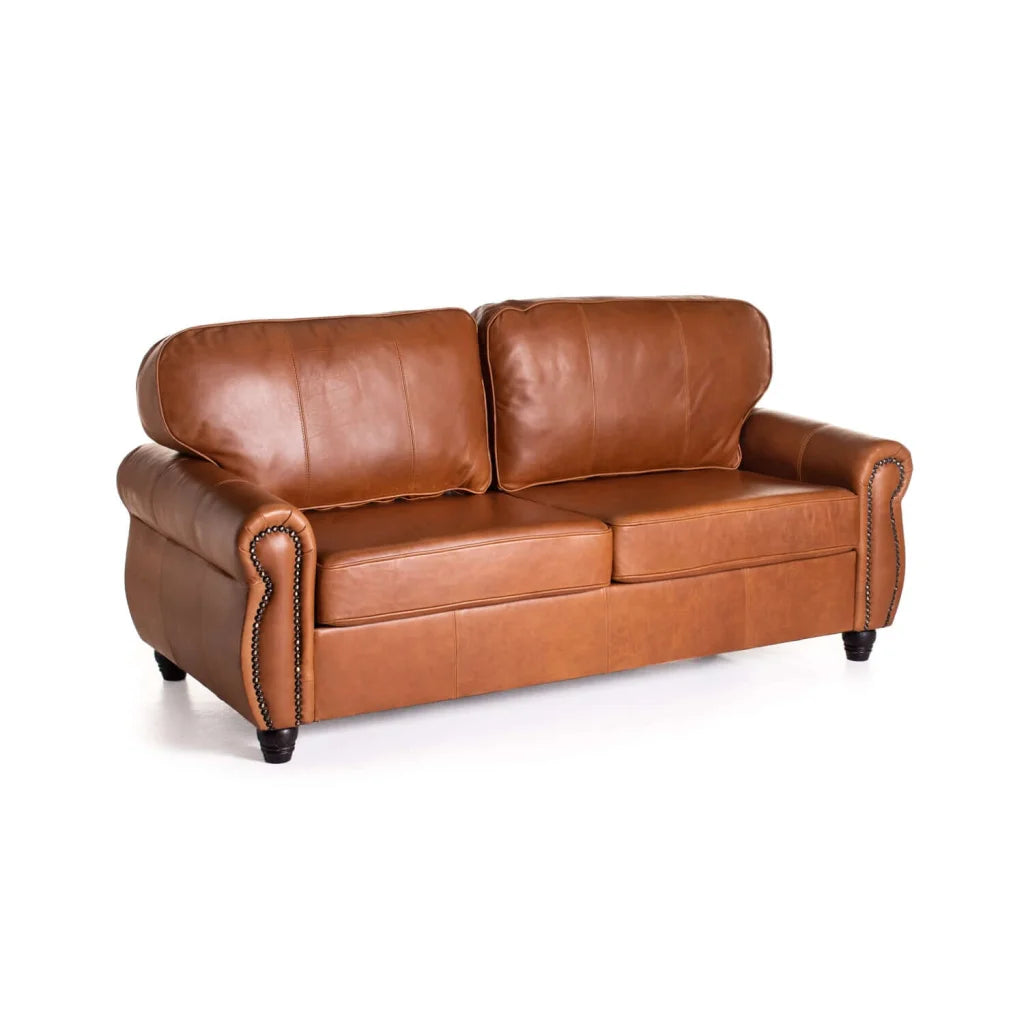 Revue Genuine Leather 3 Seater Couch - Pecan