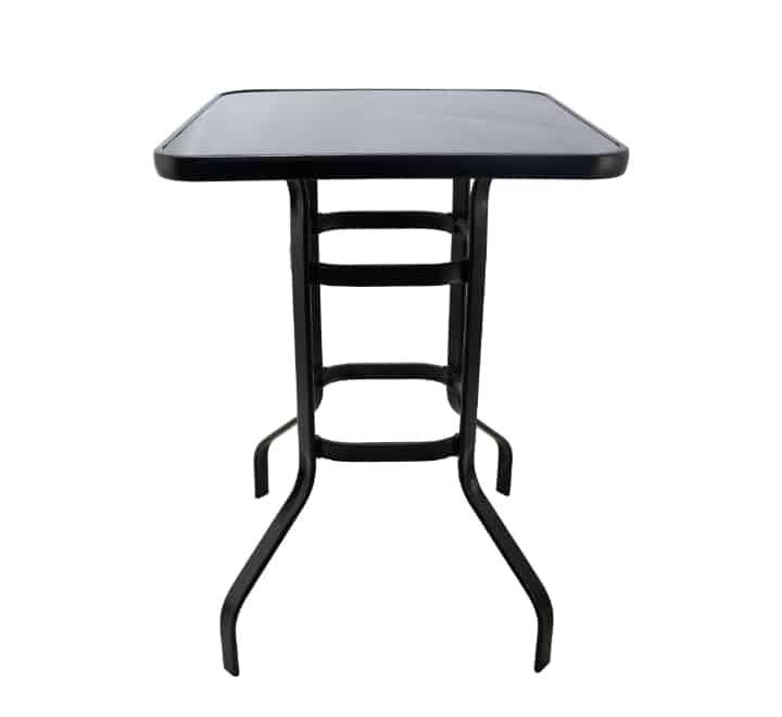 Metal Bar Table Tempered Black Glass Top