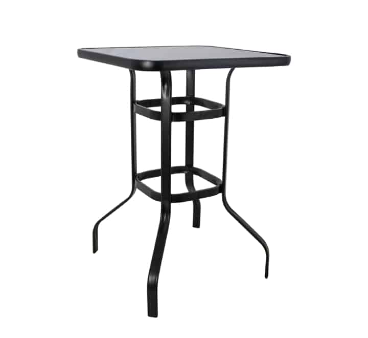 Metal Bar Table Tempered Black Glass Top