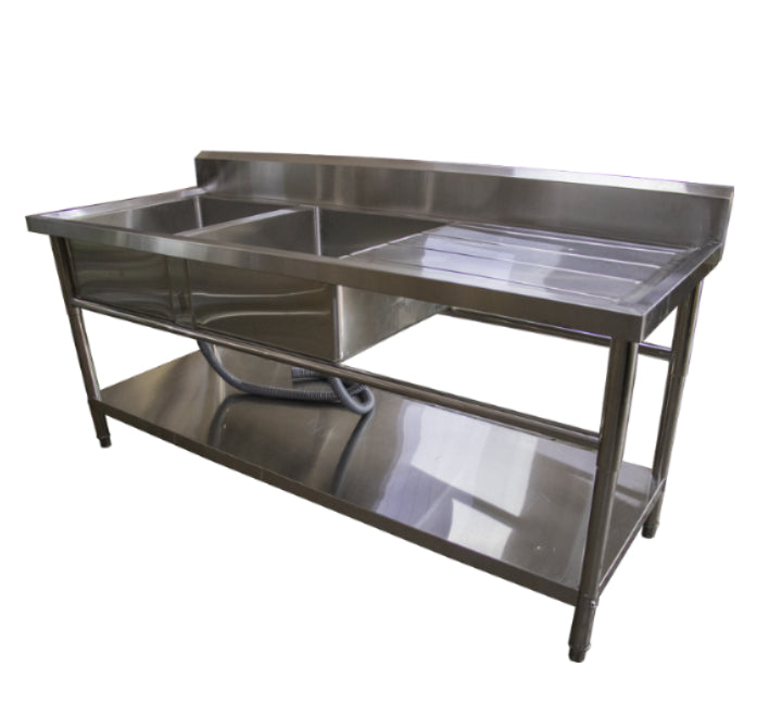 1.8m Prep Double Bowl Sink with Under Shelf