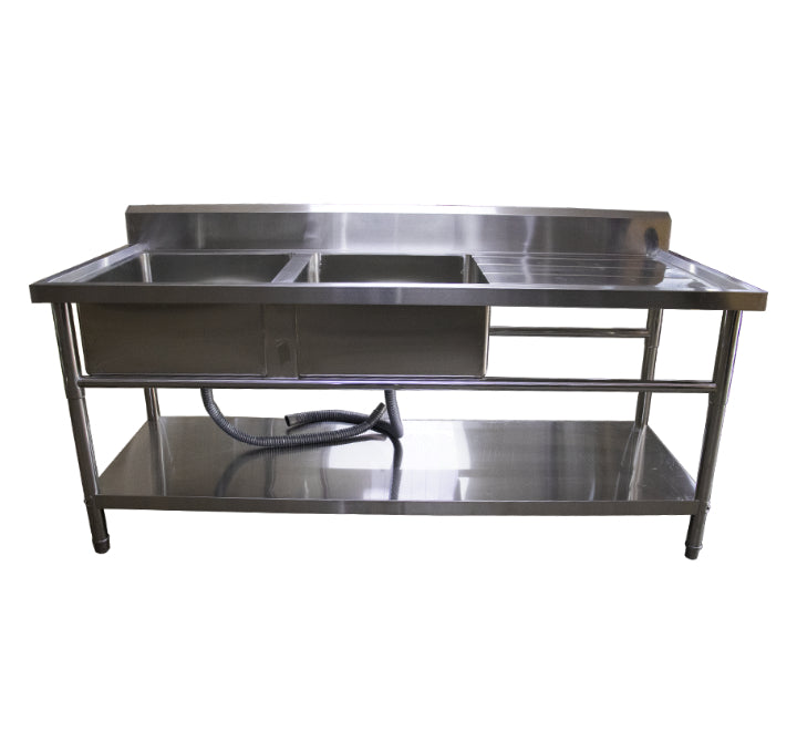 1.8m Prep Double Bowl Sink with Under Shelf