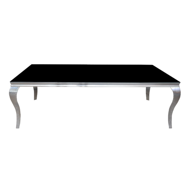Black Glass Top Dining Table Silver Frame (2.4×1.2m)