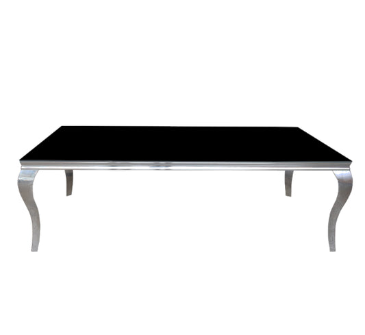 Black Glass Top Dining Table Silver Frame (2.4×1.2m)