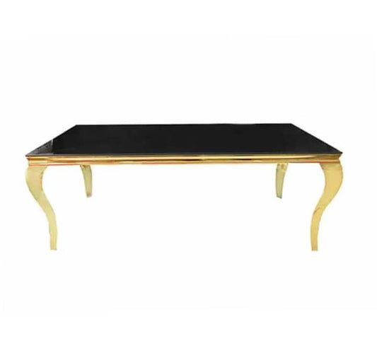 Black glass top table with gold frame