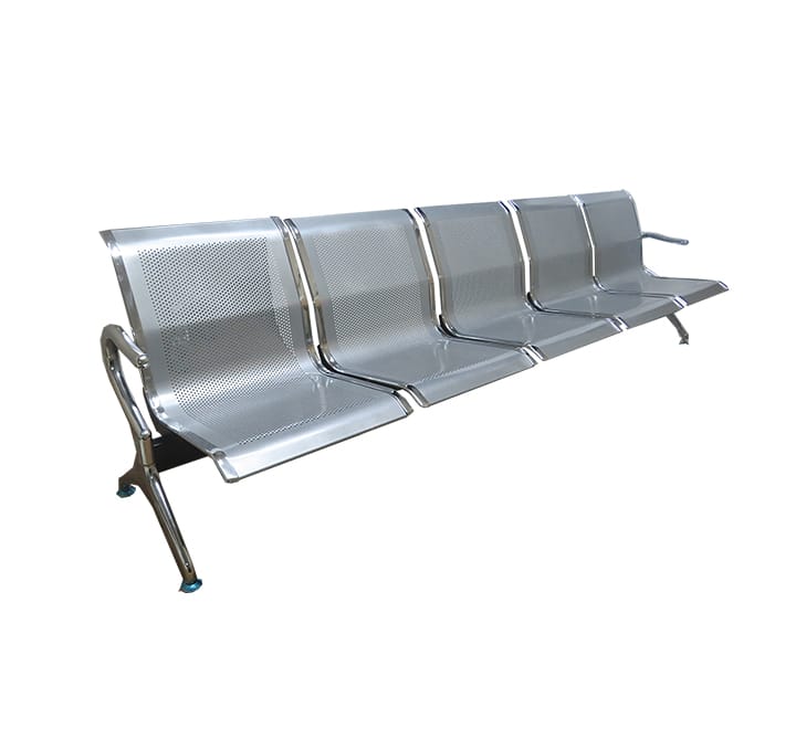5 Seater Flash Silver Steel Waiting Area Bench