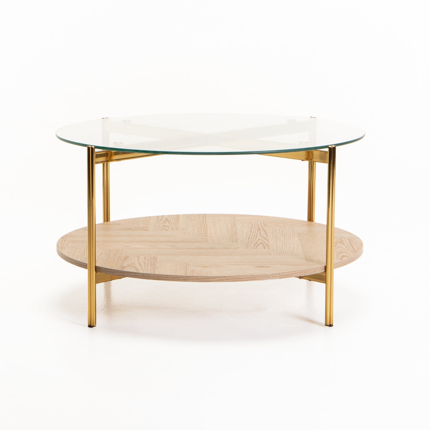 Amaretto 80cm Round Coffee Table - Gold/Oak