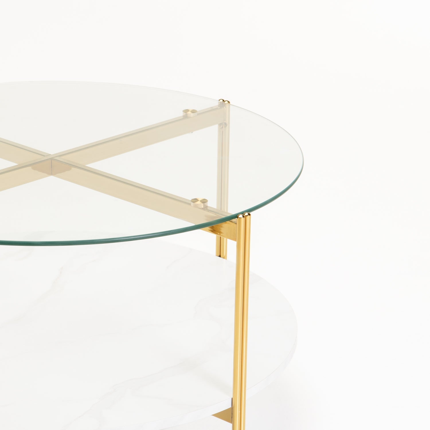 Amaretto 80cm Round Coffee Table - Gold/White Marble