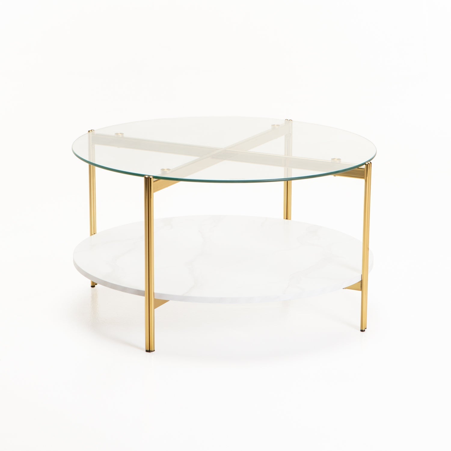 Amaretto 80cm Round Coffee Table - Gold/White Marble