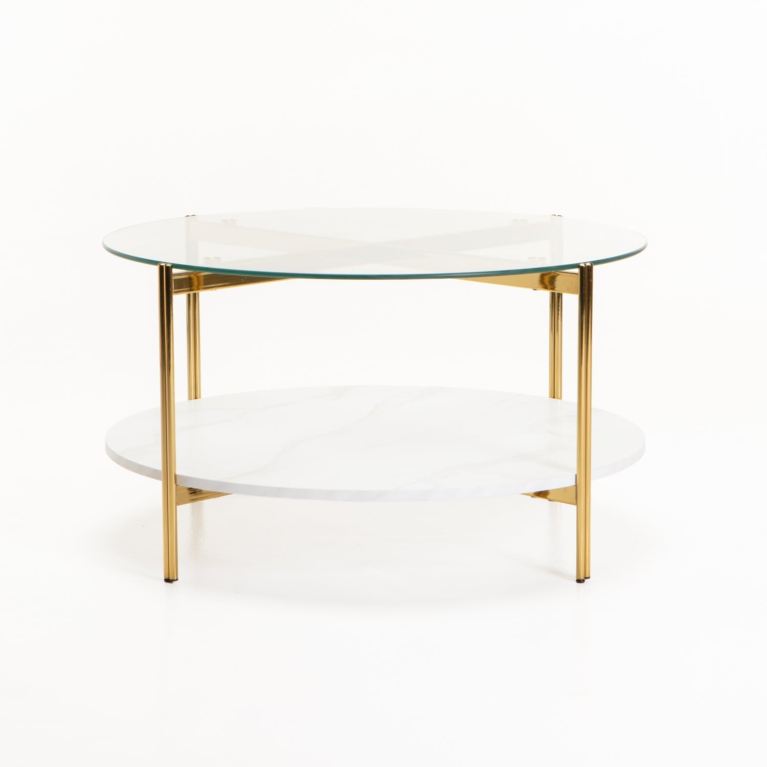 Amaretto 80cm Round Coffee Table - Gold/White Marble