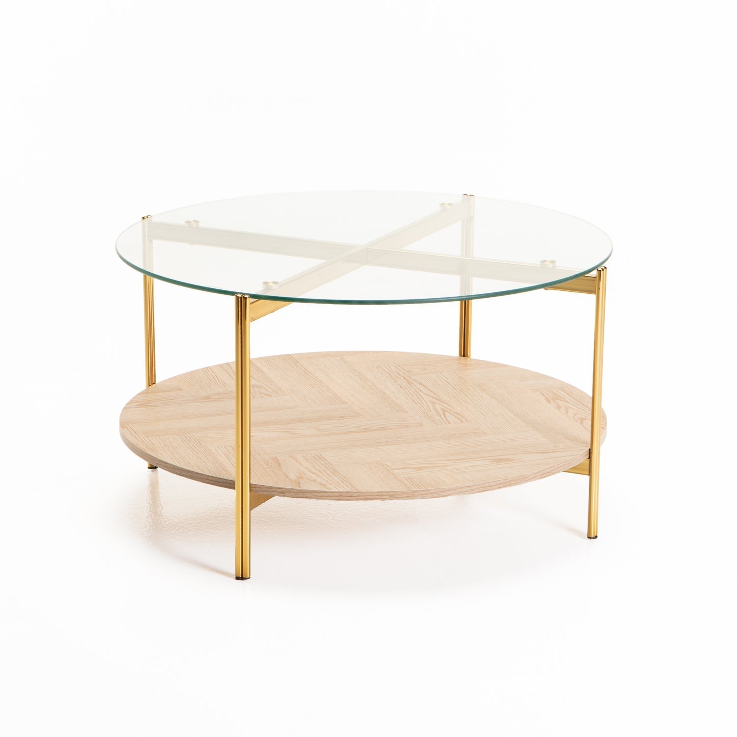 Amaretto 80cm Round Coffee Table - Gold/Oak