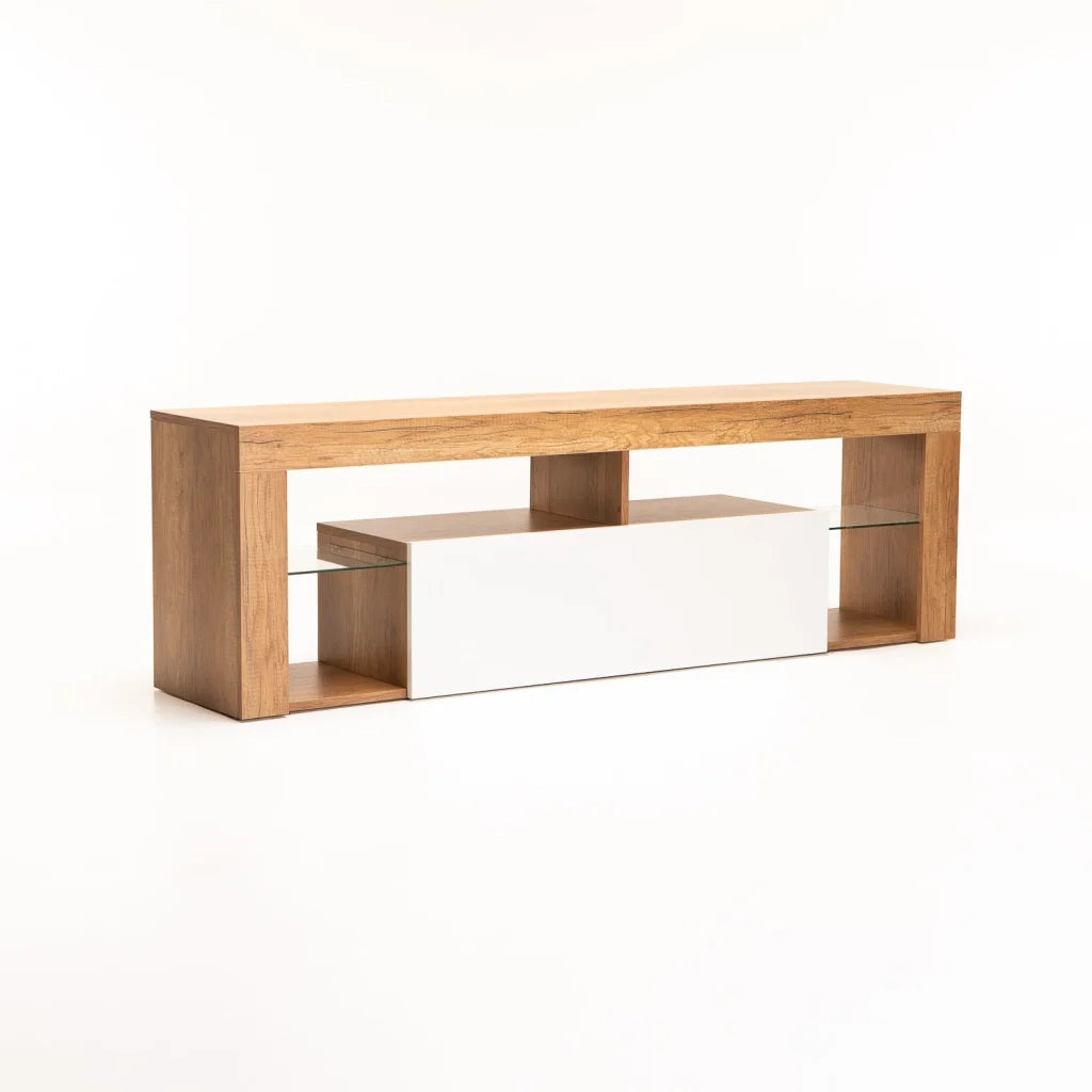Konjac 160cm TV Unit - Wild Oak / White