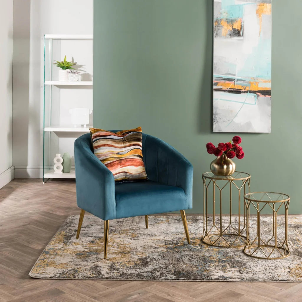 Abhilasha Velvet Chair - Gold Leg - Blue