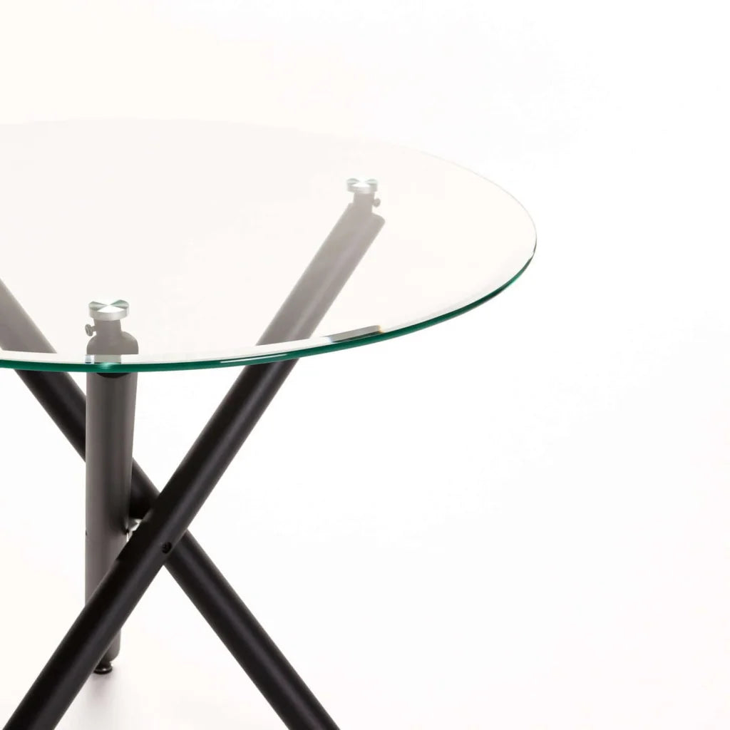 Ariel 90cm Round Glass  Top Dining Table - Black Legs