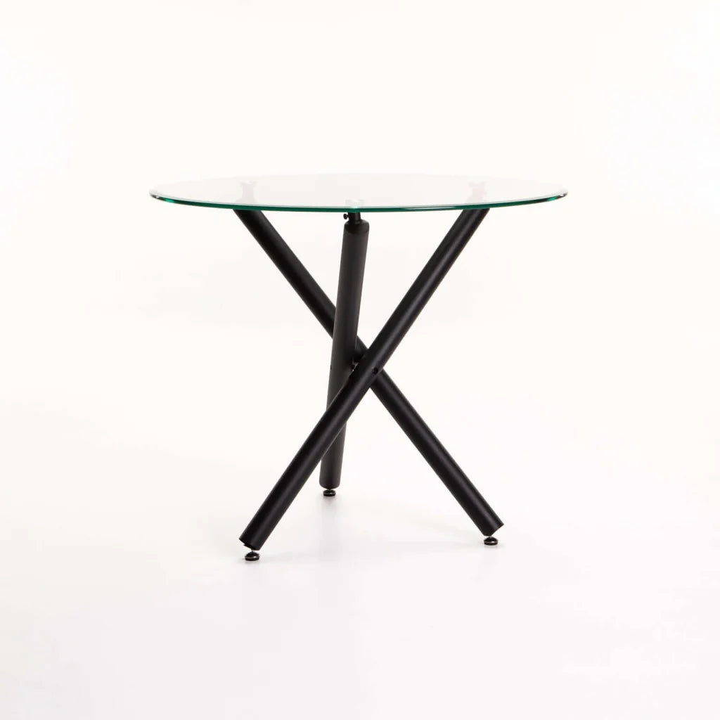 Ariel 90cm Round Glass  Top Dining Table - Black Legs