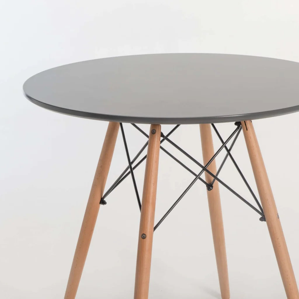 Andy Round Wooden Leg Table - Dark Grey