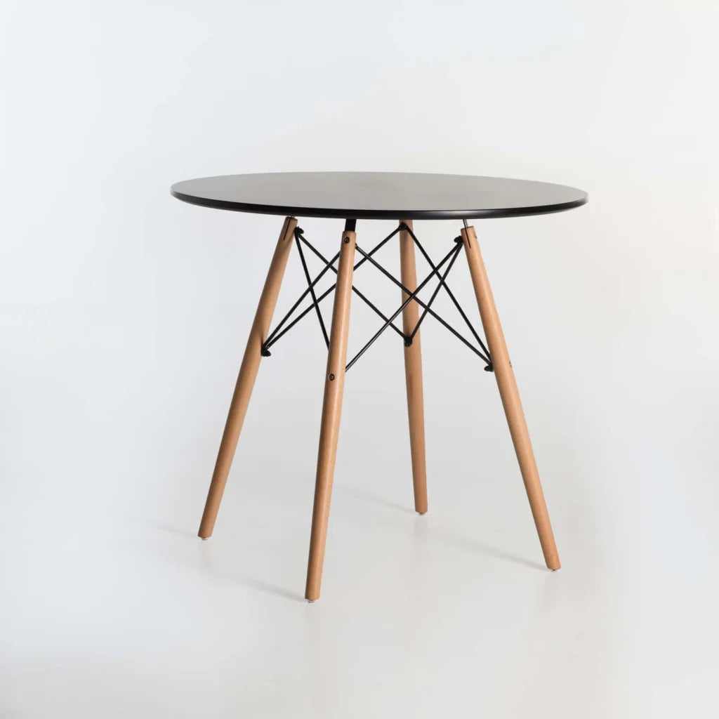 Andy Round Wooden Leg Table - Black