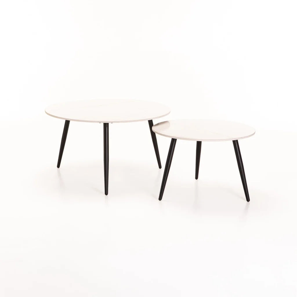 Cognac Set Of 2 Stone Top Coffee Table - White