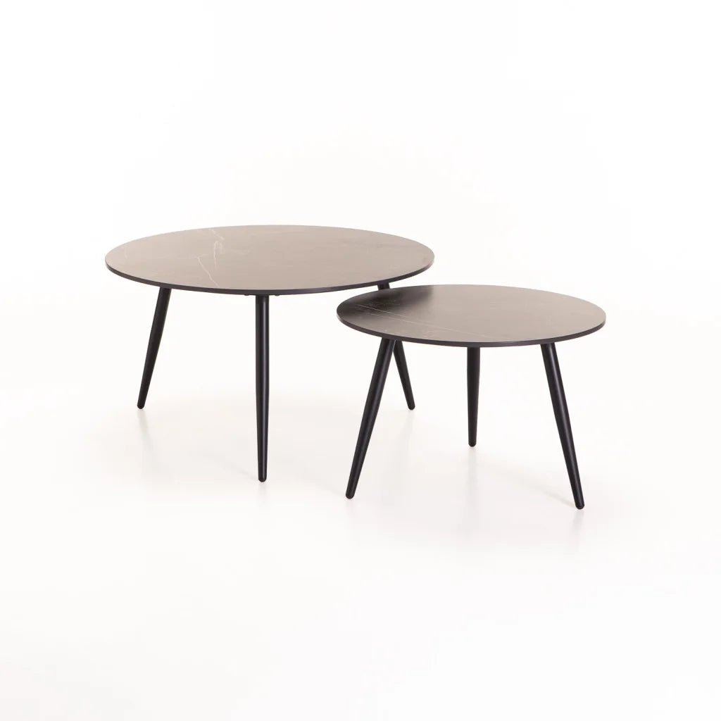 Cognac Set Of 2 Stone Top Coffee Table - Black