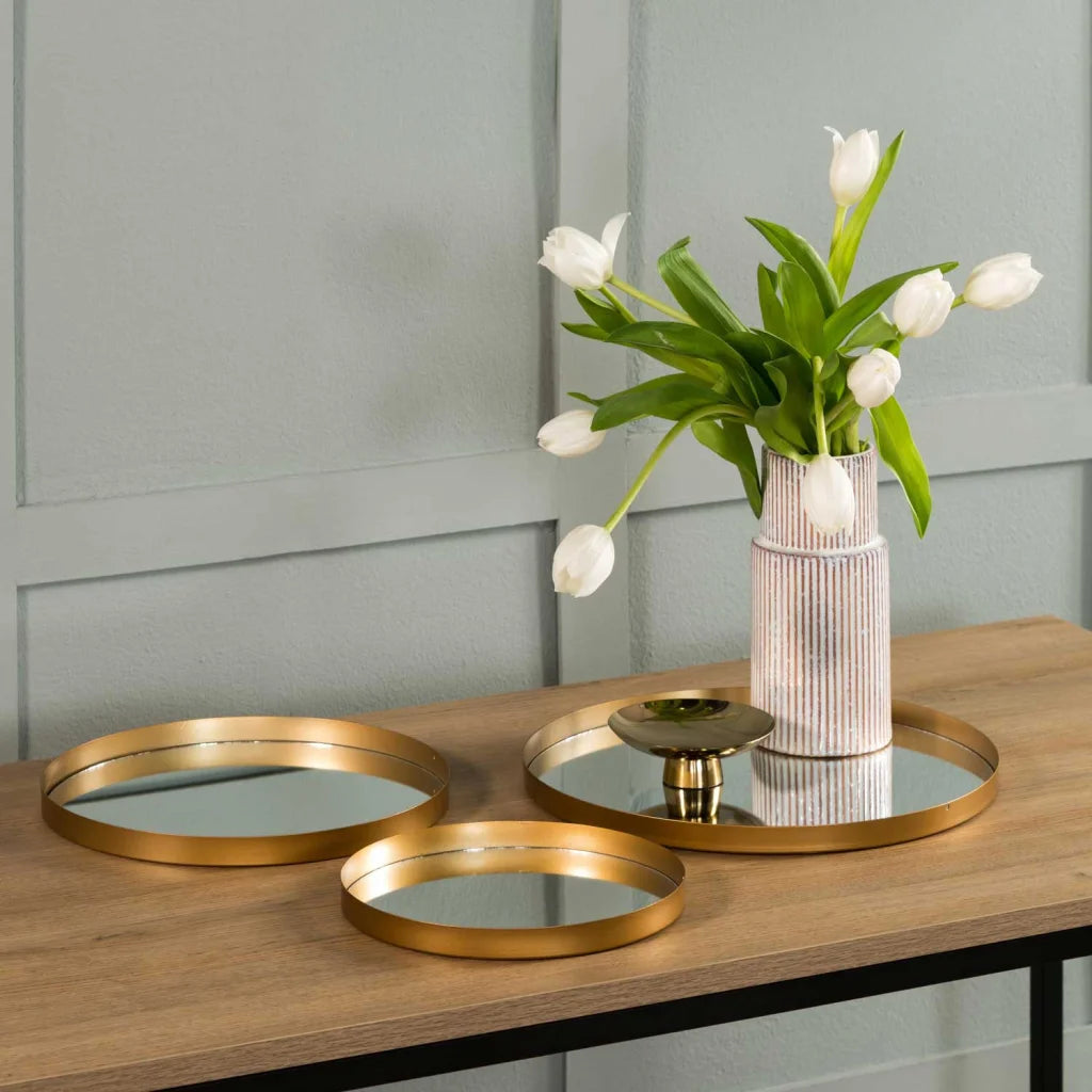 Dahlia Round Set Of 3 Mirror Trays
