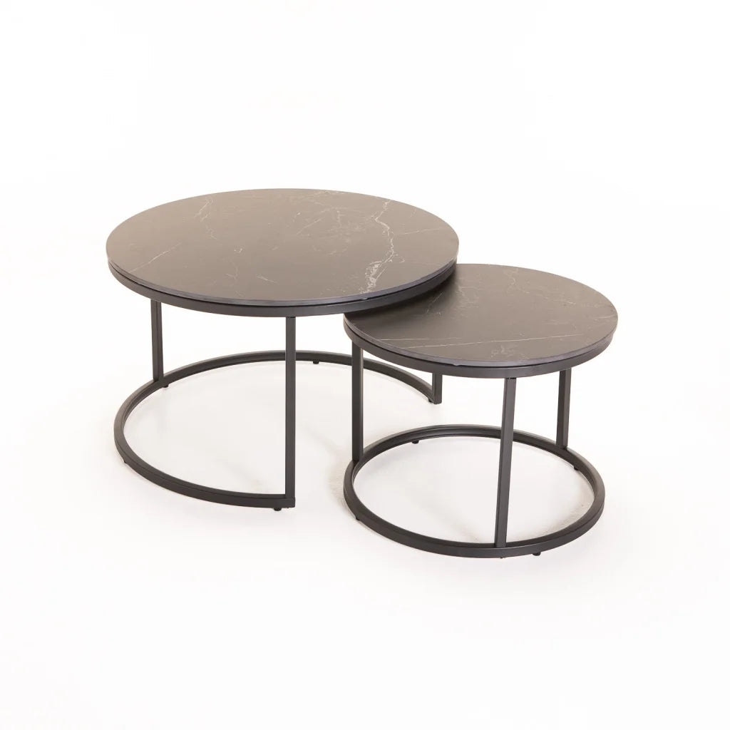 Colada Set Of 2 Stone Top Coffee Table - Black Leg